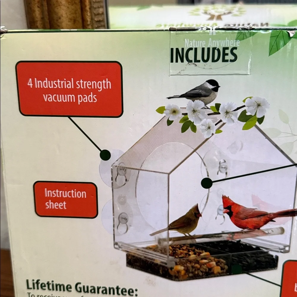 Window Bird Feeder by Nature Anywhere with Sliding Tray. Clear.